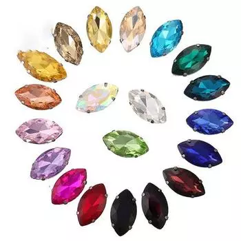 20 шт./лот, стеклянные конские глаза, пришивные стразы с когтями, разноцветные стразы, одежда «сделай сам», шляпа, аксессуары для обуви 7X15mm белый