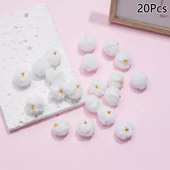 20 шт./лот ювелирные изделия DIY аксессуары разноцветные плюшевые меховые помпоны бусины кулон для изготовления ожерелья серьги браслет белый