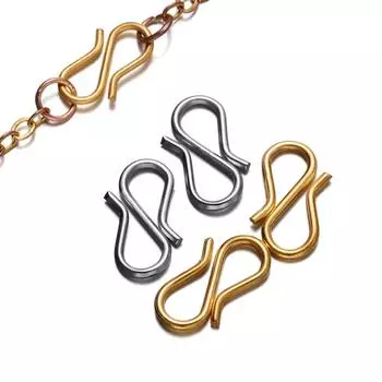 20 шт./лот, золотистый цвет, нержавеющая сталь S-образной формы, застежки, крючки, соединители цепи для DIY браслета, ожерелья, принадлежности для изготовления ювелирных изделий