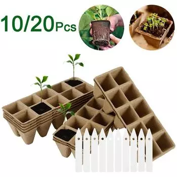 20 шт. лотков для рассады с 10 отверстиями для проращивания органических растений, биоразлагаемые торфяные горшки для рассады для внутреннего садового инструмента