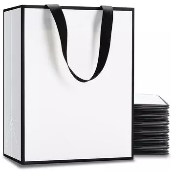 20 шт. маленьких черно-белых подарочных пакетов, черно-белые бумажные подарочные пакеты с ручками-лентами оптом для вечеринки, дня рождения, свадьбы, розничной торговли 20pcs белый