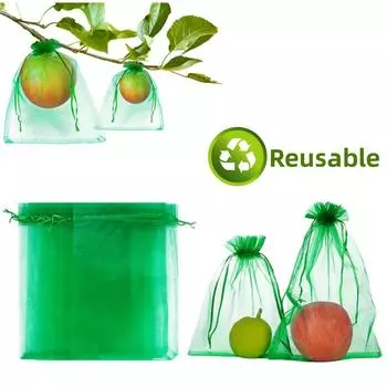 20 шт., мешки для защиты фруктов, сетчатый мешочек для винограда с шнурком, многоразовая сумка для выращивания клубники, сетчатая сумка из органзы для борьбы с вредителями шартрёз