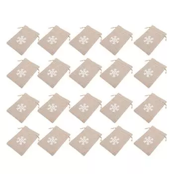 20 шт. мешков из мешковины, подарочные мешочки из мешковины, мешочки из мешковины со снежинками и шнурком для поделок, конфетной вечеринки F