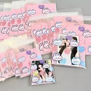 20 шт. Милая мультяшная розовая карточка с кроликом, самоклеящаяся сумка Opp, Kpop Star, 3-дюймовая фотокарточка, продающая карточку, карман для упаковки своими руками 7*7cm