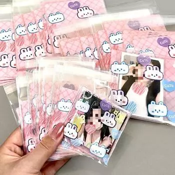 20 шт. Милая мультяшная розовая карточка с кроликом, самоклеящаяся сумка Opp, Kpop Star, 3-дюймовая фотокарточка, продающая карточку, карман для упаковки своими руками 7*7cm