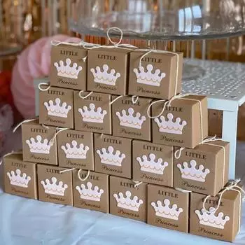 20 шт. Милая Принцесса Принцесса Крафт-бумага Конфетная коробка Подарки для гостей на рождение ребенка Подарочная коробка на первый день рождения мальчика и девочки Вечеринка 5x5x5cm розовый