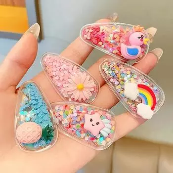 20 шт., милые прозрачные заколки для волос с блестками и мультяшными животными, фруктами и цветами для девочек, аксессуары для волос