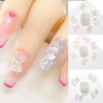 20 шт. милые украшения для ногтей в виде медведя, смоляные кристаллы, стразы «Аврора», красочные подвески для ногтей, аксессуары для поделок A