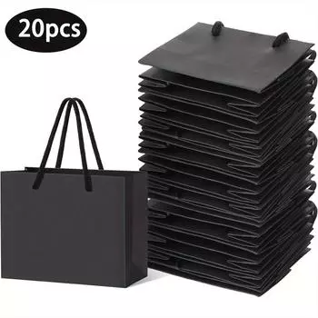 20 шт. Мини-подарочные пакеты с ручками, черные крафт-бумажные небольшие подарочные пакеты для свадьбы, дня рождения, вечеринки, ювелирных изделий, колец, браслетов, Рождества 20pcs чёрный