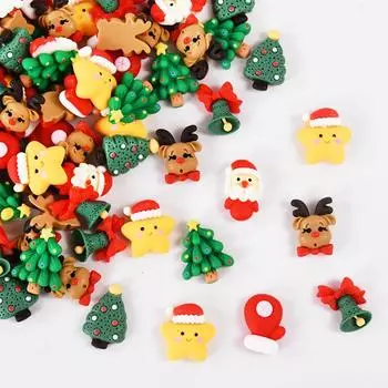 20 шт. Мини-рождественские фигурки из смолы, милые олень, рождественская елка, Санта-Клаус, кабошон с плоской задней частью, украшения своими руками, новогодние подарки 20pcs