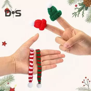 20 шт. мини-шапок и шарфов Санты, набор рождественских украшений для бутылок вина, маленькие вязаные кукольные шапки, набор шарфов для самостоятельного художественного творчества, декор рождественской елки зелёный