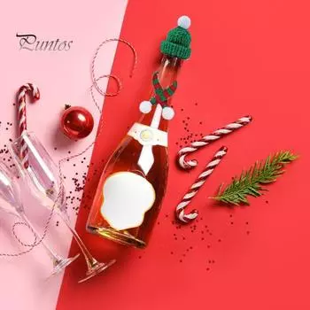 20 шт. мини-шапок и шарфов Санты, набор рождественских украшений для бутылок вина, маленькие вязаные кукольные шапки, набор шарфов для самостоятельного художественного творчества, декор рождественской елки красный