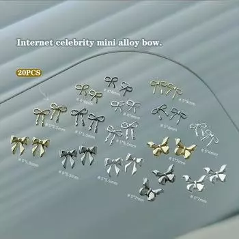 20 шт., микс из металлического сплава, бант, украшение для ногтей, серебряные, золотые, подвески для ногтей, маникюрный дизайн, аксессуары, инструменты