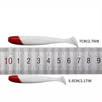20 шт. мягкой приманки с Т-образным хвостом, красная головка и белая 5,5/6,3/7/9/12 см, рыболовные принадлежности для дорожной приманки 7cm