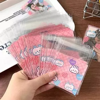 20 шт. мультяшный кролик самоклеящийся пакет квадратная карточка ручной счет подарочный самозапечатывающийся пакет печенье конфеты упаковочный пакет 7*7cm
