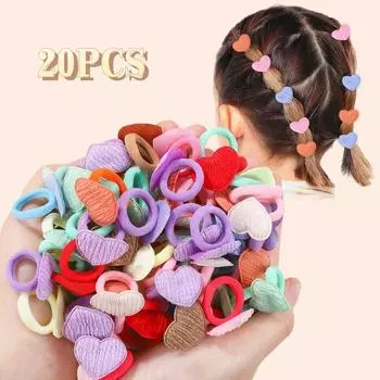 20 шт./набор Милые детские эластичные резинки для волос в форме сердца для маленьких девочек, резинки для волос, резинки-скранчи, детские аксессуары для волос