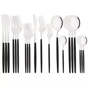 20 шт., набор столовых приборов в стиле вестерн, черный, серебряный, нож, десертная вилка, чайная ложка, столовая посуда, набор посуды из нержавеющей стали, вечерние кухонный набор серебряный