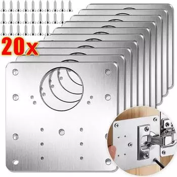 20 шт. наборы для ремонта петель шкафа, монтажная пластина из нержавеющей стали для дверных петель кухонного шкафа с отверстиями и крепежными кронштейнами Eight holes+screws-2pcs