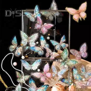 20 шт. наклеек-бабочек, блестящие голографические прозрачные эстетические наклейки для художественного дневника, скрапбукинга, изготовления открыток для журнала своими руками разноцветный