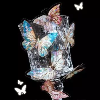 20 шт. наклеек-бабочек, блестящие голографические прозрачные эстетические наклейки для художественного дневника, скрапбукинга чёрный