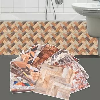 20 шт. Наклейка на стену 10*10 см ПВХ Керамическая плитка Обои Маслостойкие Под древесину Водонепроницаемые Самоклеящиеся Украшения Для Дома