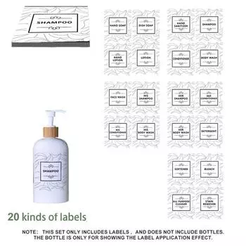 20 шт., наклейки для лосьона большого размера, шампунь-кондиционер для мытья тела, дозатор мыла для ванной комнаты, водостойкие этикетки
