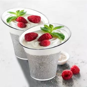 20 шт. наклонных круглых стаканчиков для десерта, прозрачные пластиковые стаканчики для десерта с 20 пластиковыми ложками, наклонные цилиндрические одноразовые стаканчики для вечеринок, свадеб и т. д. 20pcs