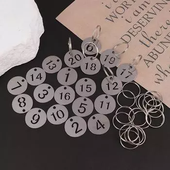 20 шт. Нержавеющая сталь номерные таблички брелки бирки цепные этикетки круглые кольца идентификаторы чемоданов подвесные ключи пронумерованные