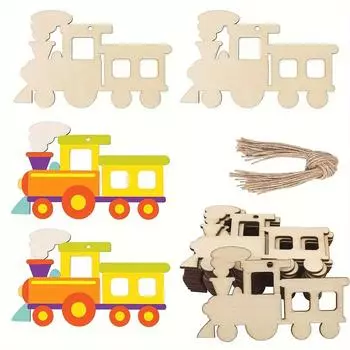20 шт. незаконченных деревянных фигурок поезда, поделки, деревянный поезд для покраски, фигурки поезда, покраска машин, подвесные украшения для поделок своими руками светло-желтого