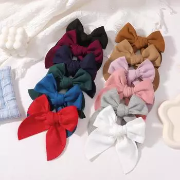 20 шт. Однотонный хлопковый бант случайного цвета с безопасной заколкой для волос для девочки Банты для волос Ручной работы Бантик Заколка для волос Головной убор Аксессуары для волос