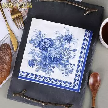20 шт./пакет салфетки для украшения дома синие свадебные бумажные салфетки для столовых приборов отель цветочный принт в китайском стиле
