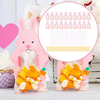 20 шт. пасхальные подарочные пакеты с поздравительными открытками с розовым кроликом, прозрачные, многофункциональные, милые