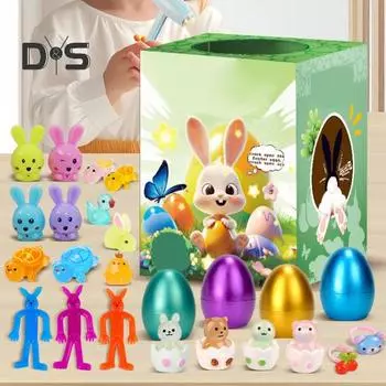 20 шт. пасхальных яиц, наполненных кроликами, сюрприз-игрушки для детей, игрушки для снятия стресса, красочные пластиковые яйца, пасхальная корзина, подарки, сувениры для вечеринок 1 Set