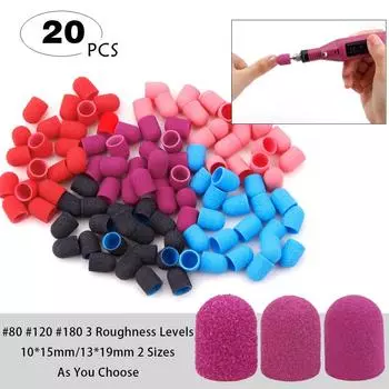 20 шт. Педикюрные шлифовальные колпачки, оправки, насадки для сверл, шлифовальные ленты, головки, средство для снятия геля, маникюрные фрезы, электрические инструменты для ногтей