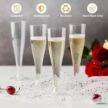 20 шт. Пластиковые фужеры для шампанского 4,5 унции, прозрачные пластиковые бокалы для шампанского, одноразовые бокалы для тостов для вечеринок, свадеб, барных принадлежностей 4.5oz чистый