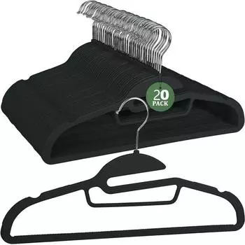 20 шт. пластиковые вешалки, нескользящие вешалки с резиновым покрытием, компактные вешалки для шкафов 20PCS чёрный