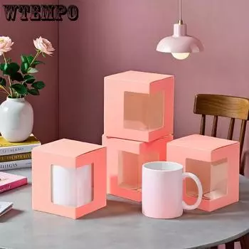 20 шт. Подарочные коробки с прозрачными окнами, коробки для кружек для подарков, коробки для кофе для доставки, кружки для сублимации, бумажные коробки для бокалов для вина на 11 унций, 12 унций, 15 унций 20pcs pink