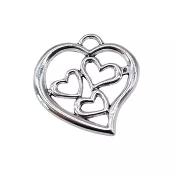 20 шт. Подвески в форме сердца, античное серебро, цвет цинкового сплава, 20х20 мм.