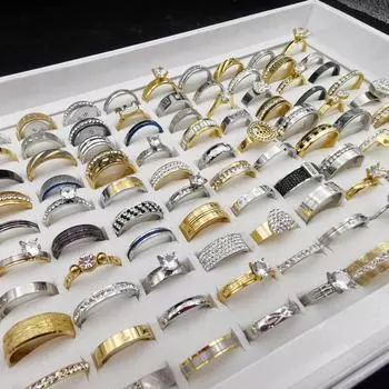 20 шт., популярное тонкое кольцо для мужчин и женщин из титановой стали, циркона из нержавеющей стали, смешанное кольцо