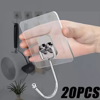 20 шт. прозрачных крючков для ванной комнаты, самоклеящиеся дверные настенные крючки, вешалка-присоска для хранения на кухне, гирлянды, крючок для подвешивания полотенец 20pc прозрачный