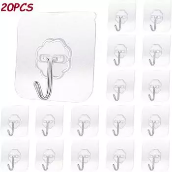 20 шт. прозрачный пластиковый настенный крючок для кухни, ванной, офиса, не оставляет следов и царапин, водонепроницаемый самоклеящийся органайзер для крючков Transparent-20PCS