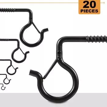 20 шт. Q-образных вешалок для рождественских огней, крючки для вешалок, винтовые крючки, потолочные крючки для настенного шкафа с предохранительной пряжкой, водостойкие чёрный