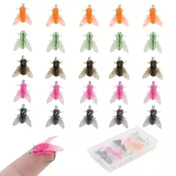 20 шт. Разноцветные бионические сухие и мокрые мушки Мушки для нахлыстовой рыбалки Приманка для форели / лосося / солнечника с коробкой, Джиговые мушки Крючок