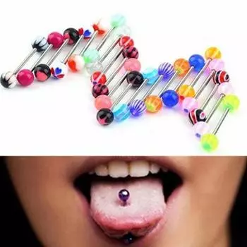 10 шт. разноцветных колец для языка, штанги для пирсинга из хирургической стали