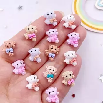 20 шт., разноцветные мини-бантики с ручным рисунком, милый медведь, дизайн ногтей с плоской задней поверхностью, камень для скрапбукинга, аксессуары для маникюра «сделай сам», аппликация