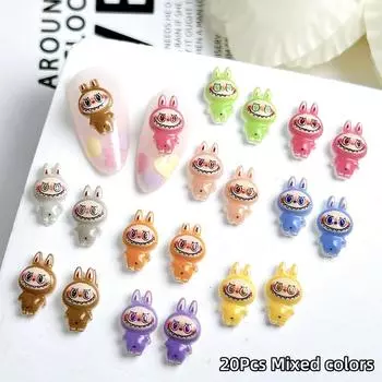20 шт. Разноцветные светящиеся Лабубу из смолы Декор для ногтей Аксессуары для DIY