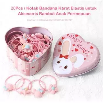 20 шт., резиновая веревка для волос с цветком кролика для девочек, держатель для хвоста с коробкой розовый
