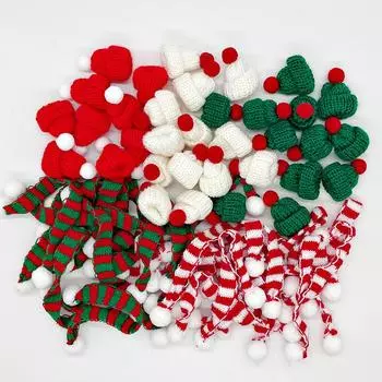 20 шт. Рождественская шапка, мини-шарф, красная и зеленая, рождественская цветовая схема, украшение для бутылки вина, вязание пальцами, украшение для мяча, шапка