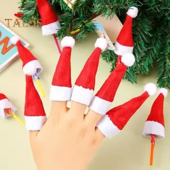 20 шт. Рождественская шляпа в виде конфеты, колпачок для пальца, украшение в виде леденца, мини-колпачок Санты, украшение для стола на Новый год, чехлы для бутылок вина, вечеринки красный