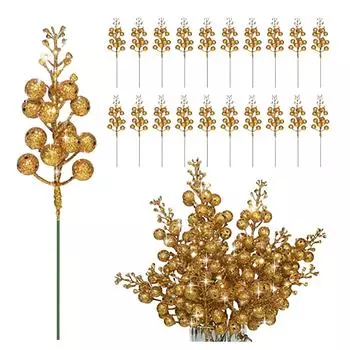 20 шт. Рождественские блестящие ягодные стебли, искусственные ягодные стебли, рождественские ягодные палочки, елочные украшения, рождественские венки своими руками One Size золотой